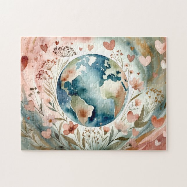 Cœur de Gaïa - Puzzle Terre à l'aquarelle (Horizontal)