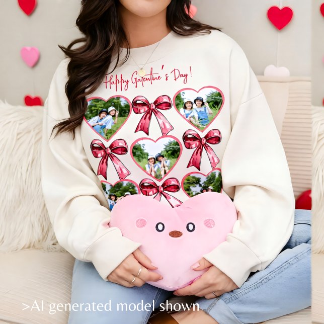 Cœur de Galentine Photo Collage Bow Sweatshirt pou (Galentine Heart Photo Bow Collage Cozy Friend Sweatshirt)