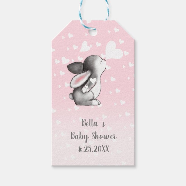 Coeur de lapin rose confetti étiquettes cadeaux (Devant)