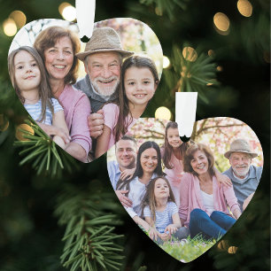 Cœur de Noël de famille double face personnalisé a