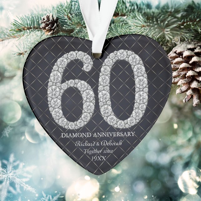 Coeur de Noël du 60e anniversaire du Diamant Maria (Diamond 60th Wedding Anniversary Christmas Heart Ornament
)