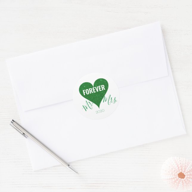Coeur de Parties scintillant verte M+Mme Sticker r (Enveloppe)