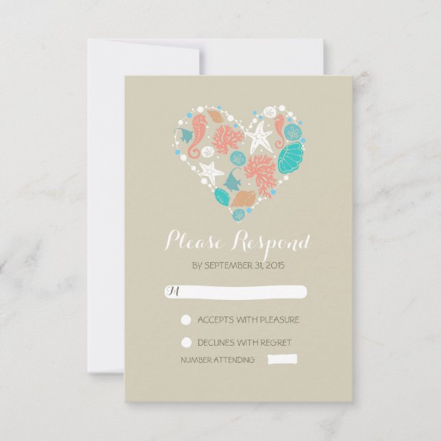 coeur de plage Mariage décontracté Carte RSVP (Devant)