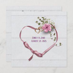 Coeur de ruban rose faire-part de mariage avec ann