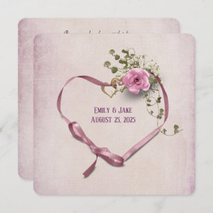 Coeur de ruban rose faire-part de mariage avec ann