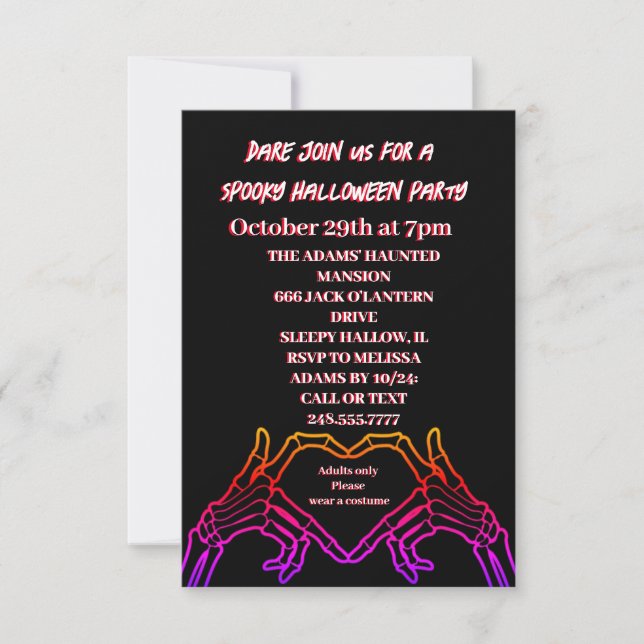Coeur de squelette Fête d'Halloween Invitation (Devant)