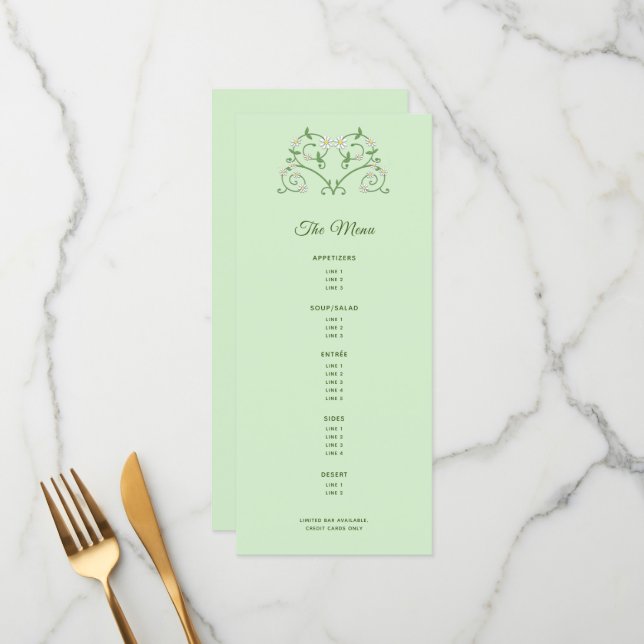 Coeur de vigne sur le menu multi-parcours de menth (Devant/Arrière en situation)