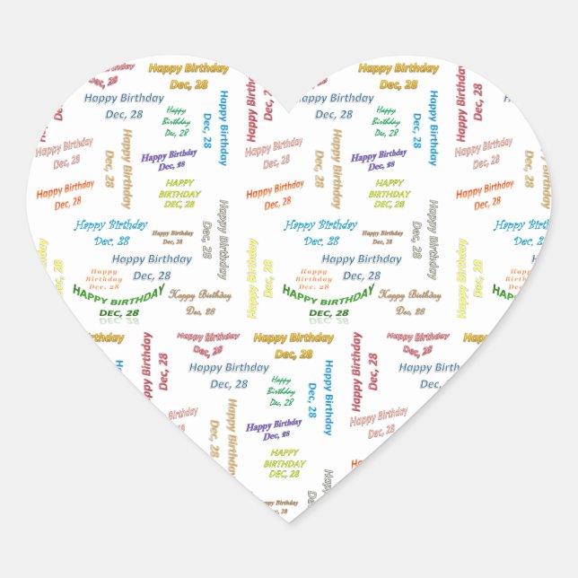 Cœur Décembre, 28 Anniversaire Sticker (Devant)