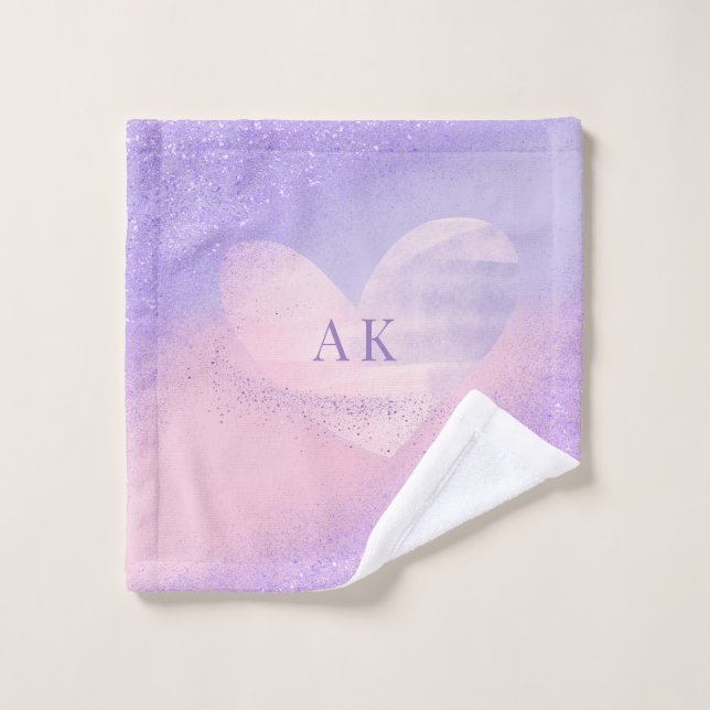 Cœur dégradé violet rose Monogramme  (Gant de toilette)
