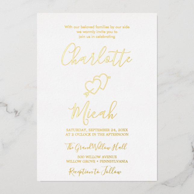 Cœur dessiné à la main | Faire-part de mariage à f (Recto)