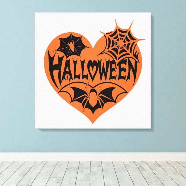 Cœur d'Halloween, Forme de cœur orange, Toile d'ar (Insitu (Plancher de Bois))