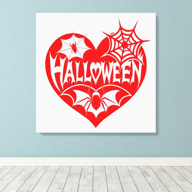 Cœur d'Halloween, Forme de cœur rouge, Toile d'ara (Insitu (Plancher de Bois))