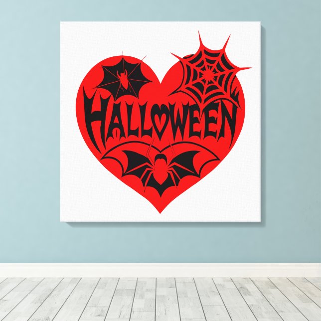 Cœur d'Halloween, Forme de cœur rouge, Toile d'ara (Insitu (Plancher de Bois))