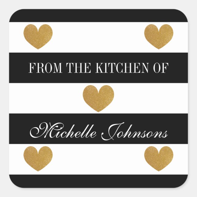 Coeur d'or chic rayé Du kichen de sticker (Devant)