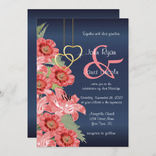 Coeur d'or et fleurs de corail Invitations de mari