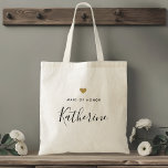 Coeur d'or moderne femme de Sac fourre-tout d'honn<br><div class="desc">Sac fourre-tout sur mesure pour votre femme d'honneur avec nom personnalisé dans la calligraphie à la main moderne avec design de coeur doré.</div>