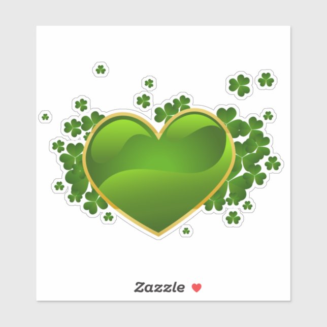 Coeur doré avec sticker Shamrock (Feuille)