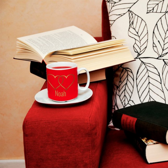 Coeur doré moderne rouge Mug café à deux tons (Créateur téléchargé)