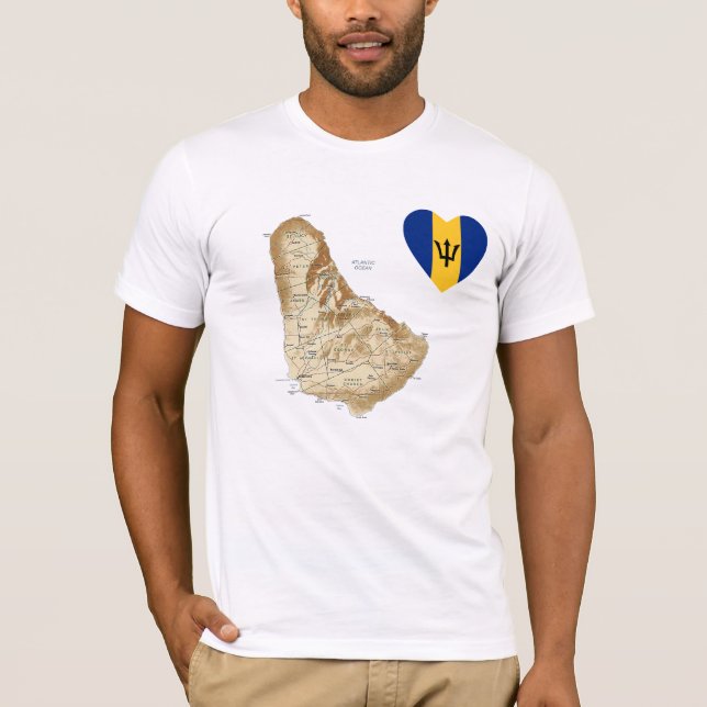 Coeur du drapeau de la Barbade + T-shirt (Devant)