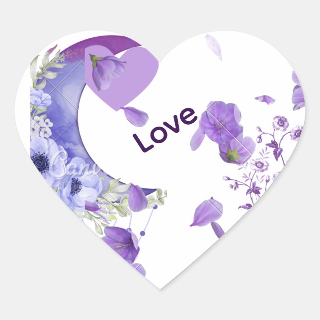 Cœur Élégant Coeur Floral Violet "Amour" Sticker Mariag (Devant)