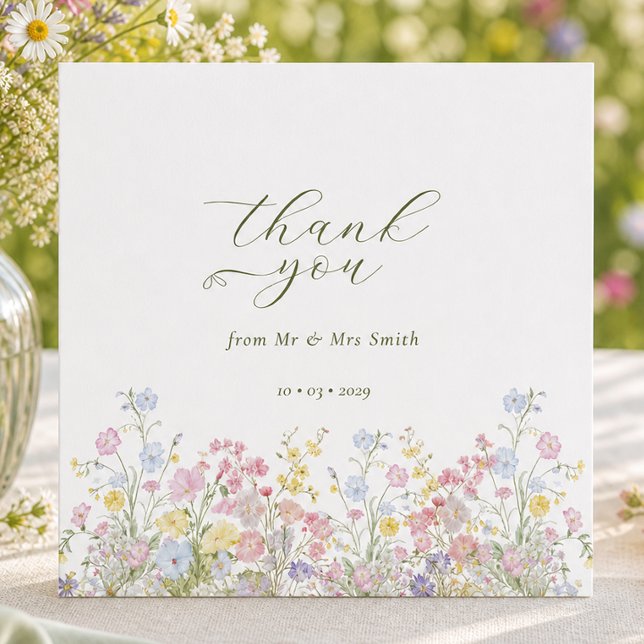 Cœur Élégant Merci Wildflower Mariage (Elegant Heart Thank you Wildflower Wedding Card)
