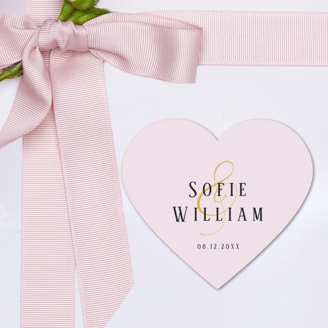 Cœur Élégant Noms Mariages simples Date Sticker rose (Créateur téléchargé)