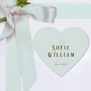 Cœur Élégant Noms Mariages simples Date Sticker vert