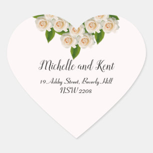 Cœur Élégant Roses Blanches Retour Adresse Sticker Coeu