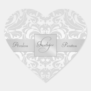 Cœur Élégant Sticker Mariage de coeur en argent Damask