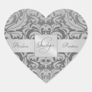 Cœur Élégant Sticker Mariage de coeur gris Damas