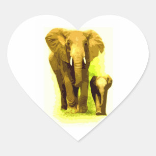 Cœur Elephant & Baby Elephant Marcher Sticker Coeur