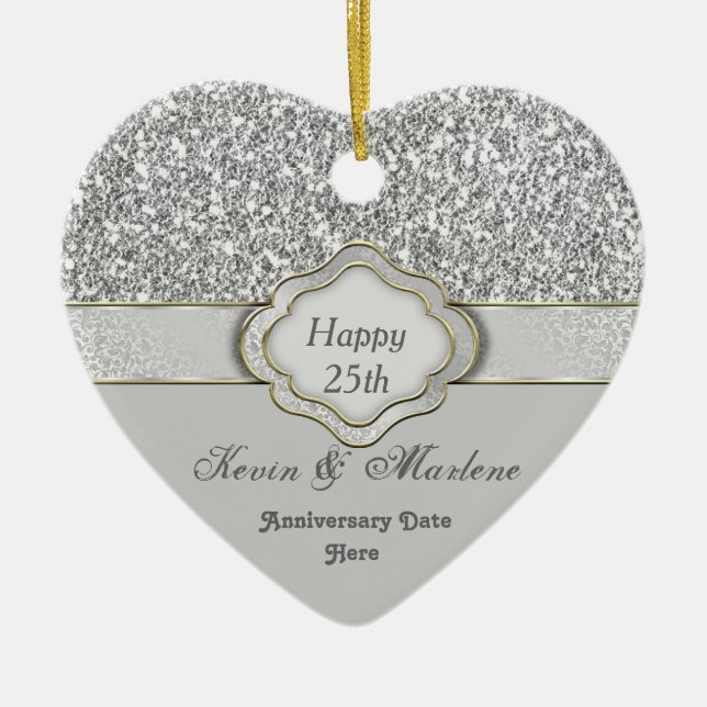 Cœur En Céramique 25ème ORNEMENT ARGENTÉ ÉLÉGANT de CADEAU (Devant)