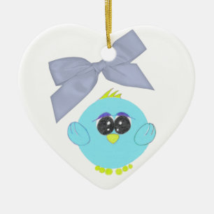 Cœur En Céramique Aqua Blue Baby Oiseau Ornement Coeur