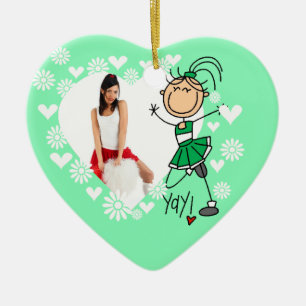 Cœur En Céramique Chiffre vert ornement de bâton de pom-pom girl