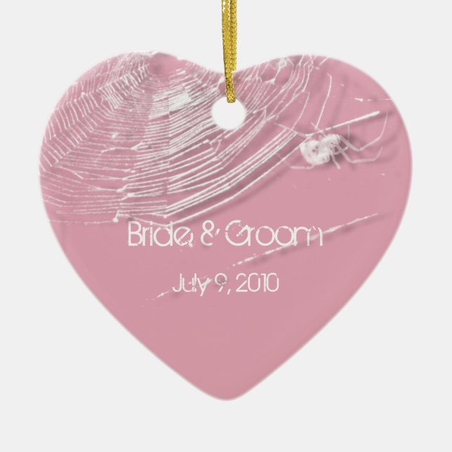 Cœur En Céramique Cobwebs et araignées blanches Keepsak Ornement Mar (Devant)