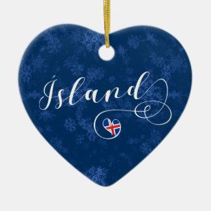 Cœur En Céramique Coeur de Ísland Islande, ornement d'arbre de Noël