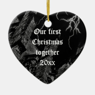 Cœur En Céramique Gothique foncé premier coeur de Noël ornement