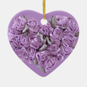 Cœur En Céramique Lilac Ruban Rose Ornement cardiaque