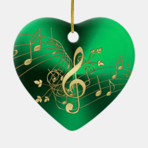 Cœur En Céramique Notes de musique et ornement verts de Noël de cle