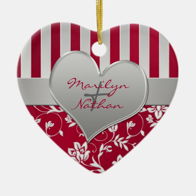 Cœur En Céramique Notre premier ornement de souvenir de Noël (Devant)