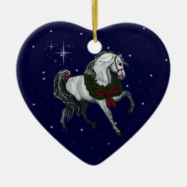 Cœur En Céramique Ornement andalou de coeur de cheval de Noël (Devant)