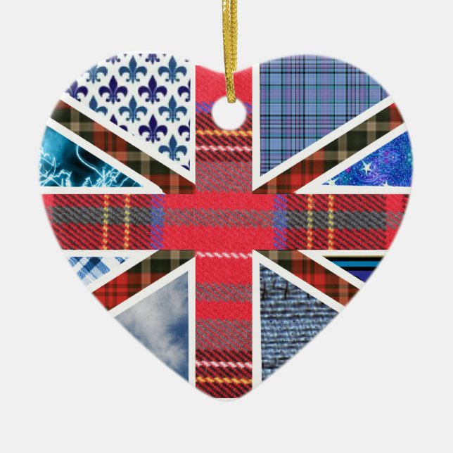 Cœur En Céramique Ornement britannique de motif de tissu de tartan (Devant)