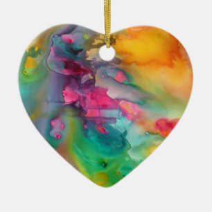 Cœur En Céramique Ornement d'arbre de Noël de coeur de paon