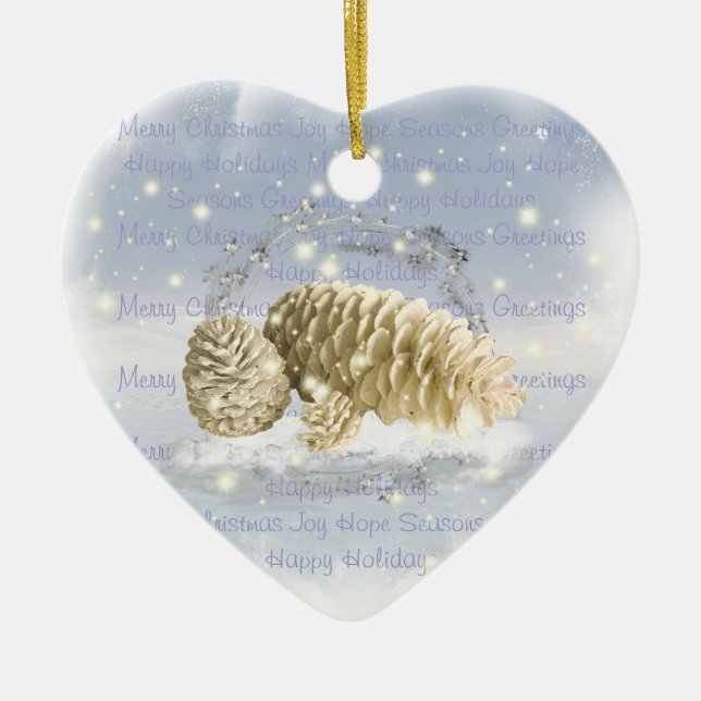 Cœur En Céramique Ornement de cône de pin de Noël (Devant)