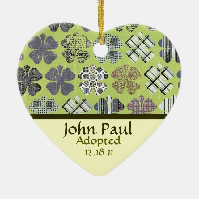 Cœur En Céramique Ornement de faire-part d'adoption de shamrock (Devant)