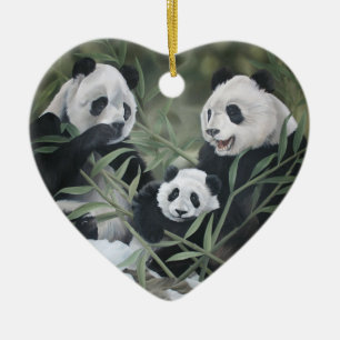 Cœur En Céramique Ornement de famille de panda