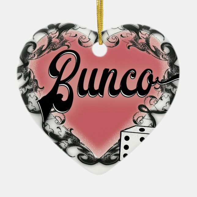 Cœur En Céramique ornement de vacances de tatouage de coeur de bunco (Devant)