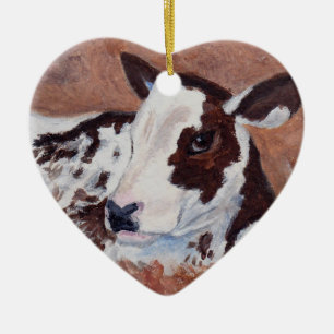 Cœur En Céramique Ornement de vache à bébé
