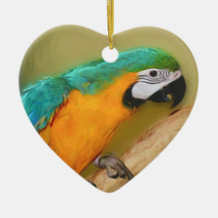 Cœur En Céramique Ornement d'oiseaux de perroquet bleu or macaw