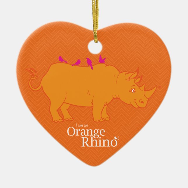 Cœur En Céramique Ornement orange de rhinocéros (Devant)